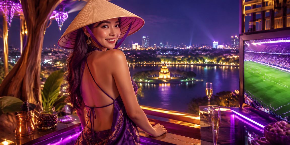 Không gian giải trí casino ban đêm tại Hà Nội với nón lá truyền thống